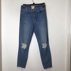 L’Agence jeans women 25 blue distressed straight raw hem